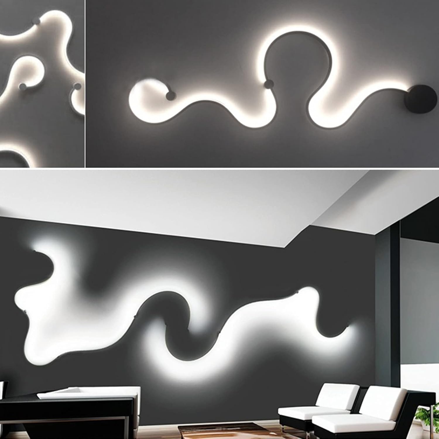Snake Shaped Wall Light, Modern Creative Elegant Dimmable Hard Wired Stepless Dimming Wall Sconce, Contemporary Simple Aluminum Long Strip Wall Mounted Lamp Wall Lighting Fixture, -Stepless Dimming Pr