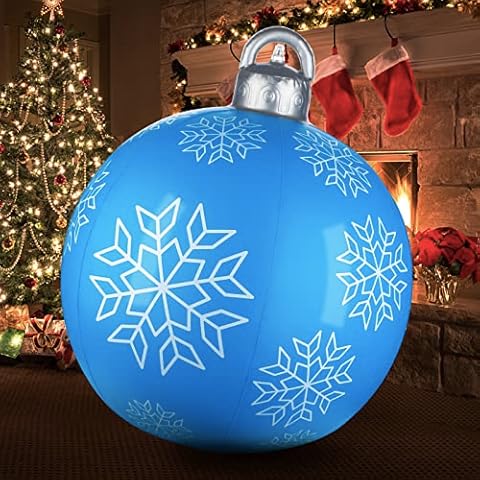 Light Up PVC Inflatable Christmas Ball,24 Inch Large PVC Inflatable Outdoor Christmas Decorated Ball with Light,Remote,Stand Firmly on The Yard, Holiday Yard Lawn Porch Pool Tree Decor Cover