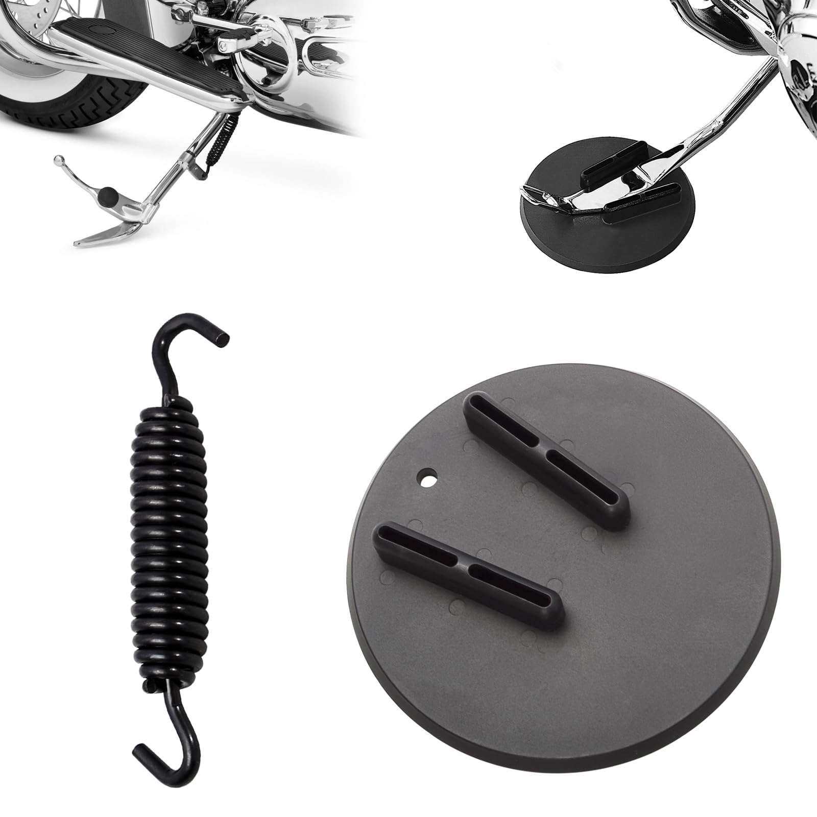 Kickstand Spring/Jiffy Stand spring+Jiffy Stand Coaster/Kickstand Pad for Harley '91-'98 Touring Electra Glide Road King Road Glide FLH/FLHR/FLHT/FLTR,'85-'06 Softail FXST/FLST,'91-'22 Sportster XL