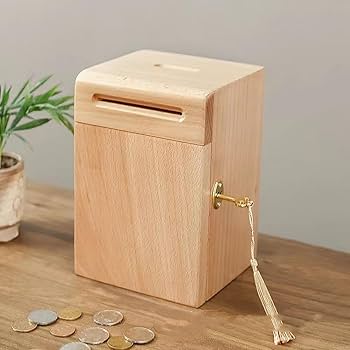 Amazon.co.jp: BOTTLES 貯金箱 鍵付き ミニ金庫 木製 賽銭箱