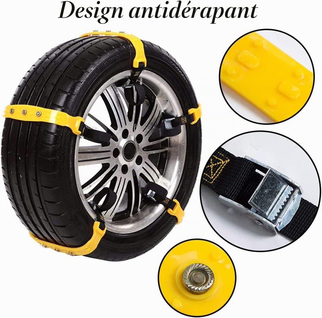 Queta Lot de 5 chaînes à neige antidérapantes pour pneus de voiture - Ajustement universel - Antidérapantes - Pour traction d'urgence de 185 mm à 295 mm