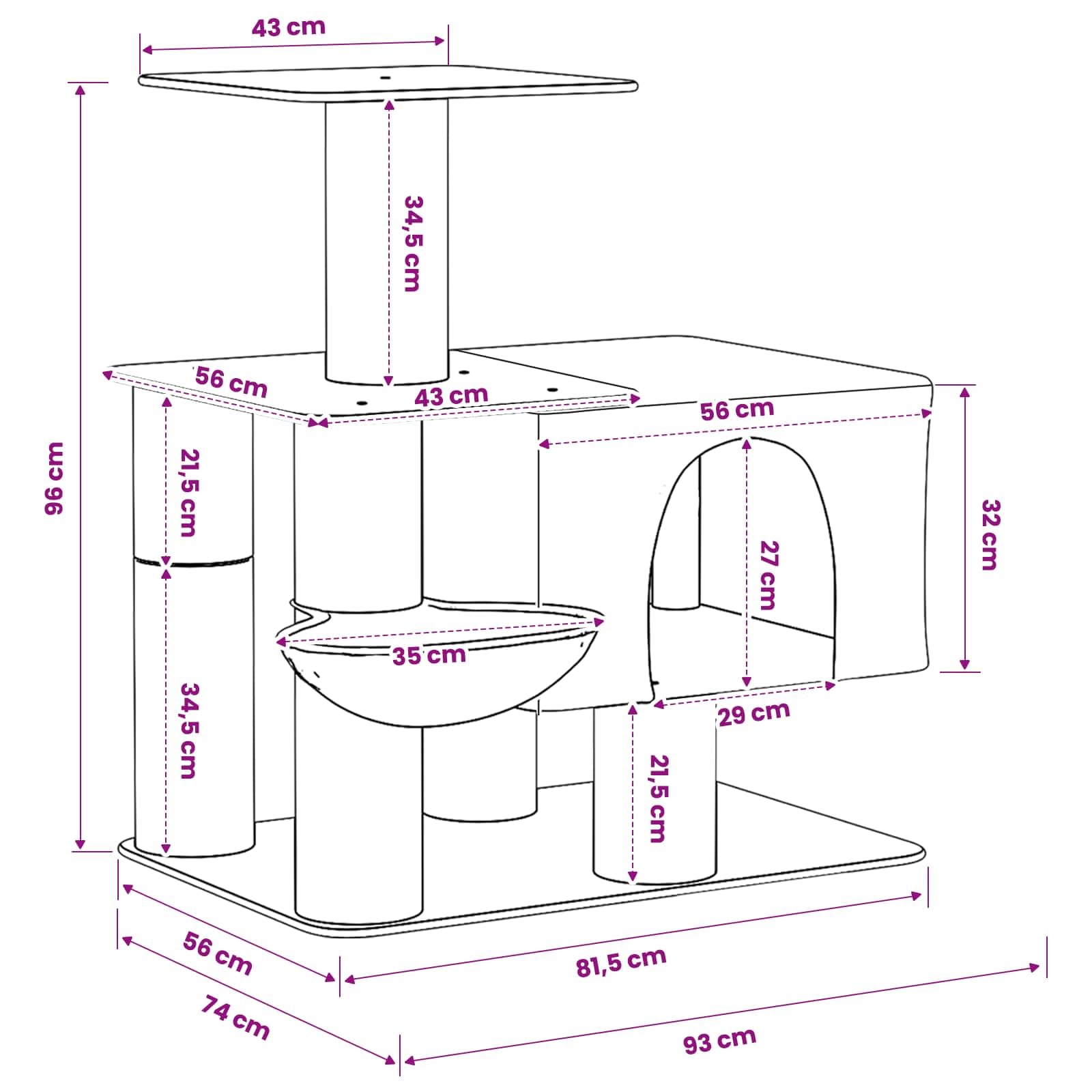 Árbol para gatos con columnas rascadoras de sisal, color gris oscuro, 96 cm de alto, rascador con cueva para gatos y plataformas de observación de madera y felpa para gatos, parque
