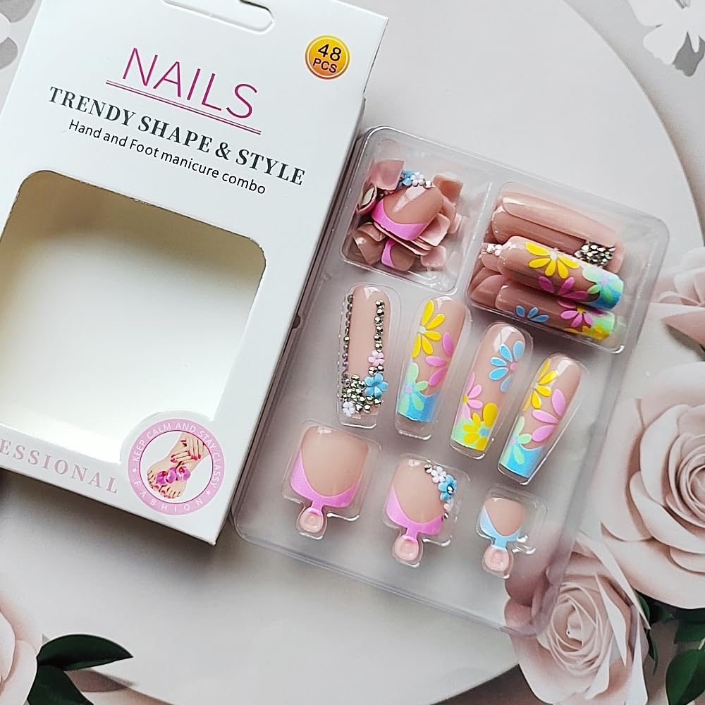 Amazon.com: 48 Pcs Pink Press On Nails Long Square & Press On