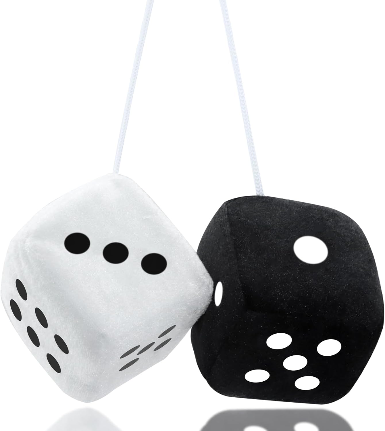 flewfun Pair 2.75” Black and White Fuzzy Plush Dice Classic