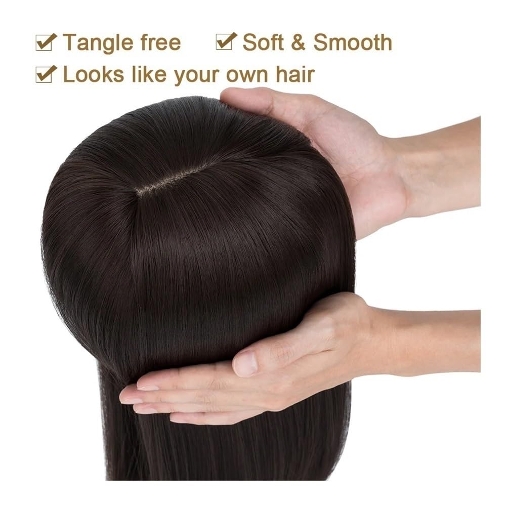 Toppers for capelli for donne con capelli diradati, posticci sintetici da 18'' con frangia(Dack Brown)