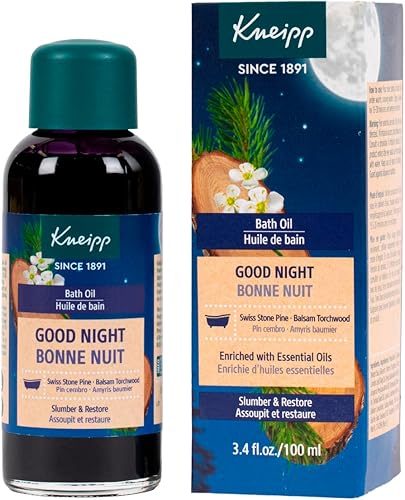 Kneipp Good Night - Aceite de baño en remojo con piedra suiza, pino y antorcha de bálsamo, descansa tranquilamente y despierta restaurado, 3.4 onzas
