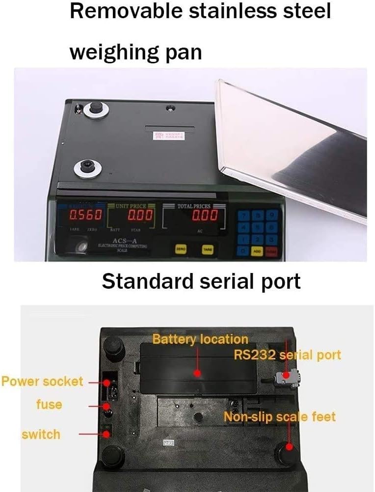 Electronic Weighing Pricing Weighing 30kg/1g Stainless Steel Electronic Cooking Food with LCD Display for Home Retail Outlet Store Meat Fruit Scales