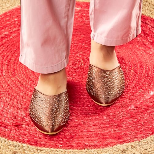 Image of Bellies for Women |Slip on Juttis Soft Padded |Stonework Mules for Ladies| Sparkling Upper |Back Open Casual Flats| Stylish Footwear Sandals for Ladies|Punjabi Mojari Half Shoes