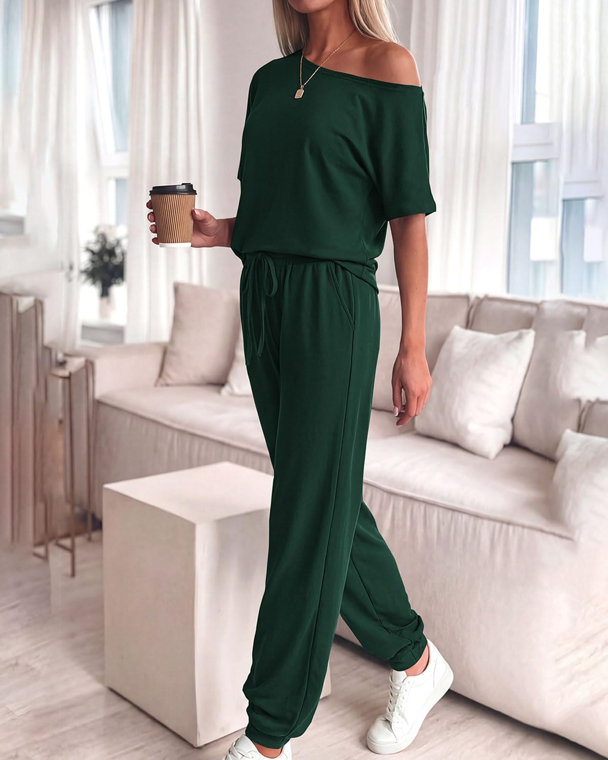 Zenlonr Abiti estivi da donna 2 pezzi 2025 top a maniche corte con spalle scoperte pantaloni lunghi con coulisse in vita elastica tuta