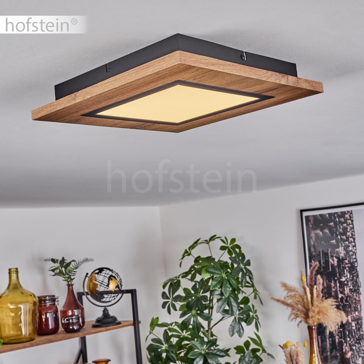 Lampa przysufitowa LED Salmi, lampa przysufitowa wykonana z metalu/MDF/plastiku w kolorze czarnym/o wyglądzie drewna/brązowym/białym, światło kątowe (30 cm x 30 cm), 1200 lumenów, 3000 K, LED 12 W
