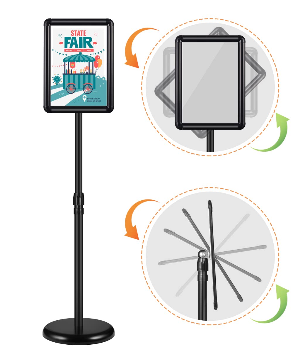 RayLove 2 supporti per poster A4, altezza regolabile, supporto per informazioni, visualizzazione verticale e orizzontale, con fibbia ad angolo di sicurezza, per mostre, ristoranti e negozi (nero)