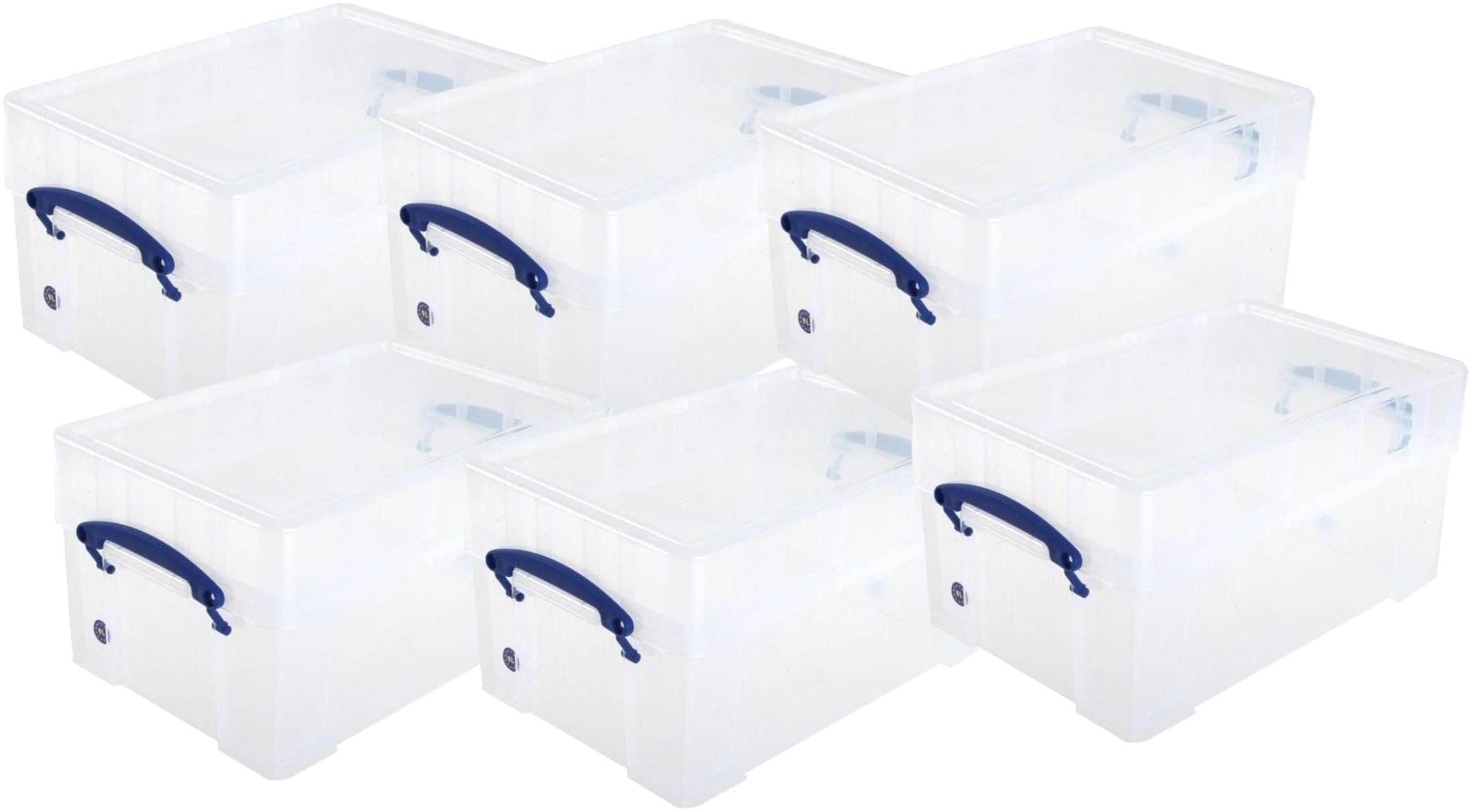 Really Useful Plastic Re-Usable Storage Box 9XL Litre CLEAR Pack of 6
