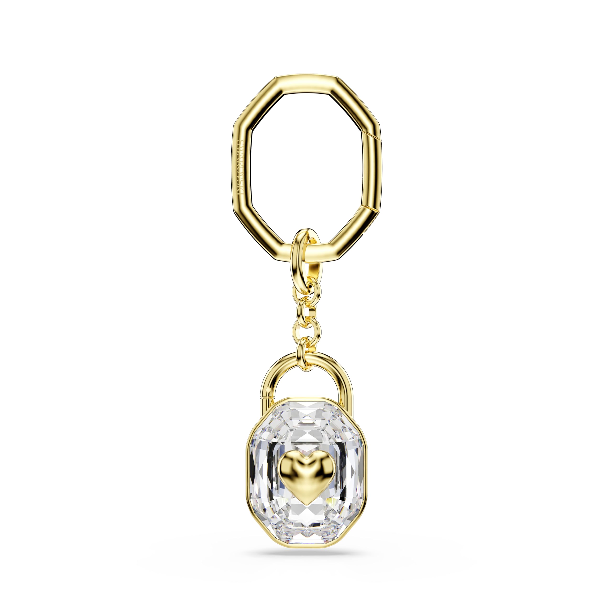 Swarovski Llavero, corte ovalado, blanco, chapado en oro