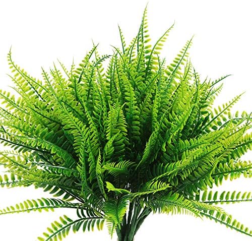 8 Pcs Artificial Boston Fern Plants Bushes Faux Plants Shrubs Greenery UV Resistant for House Office Garden Indoor Outdoor Décor