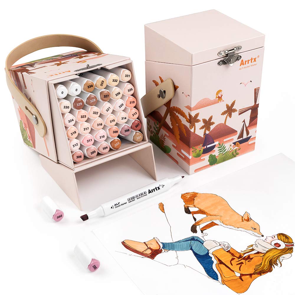 Arrtx ALP Skin Tone 36 Colors Alcohol Marker, Dual Tips Marker Set, Perfect for Figure Painting, Portrait Design, Cartoon Roles Coloring