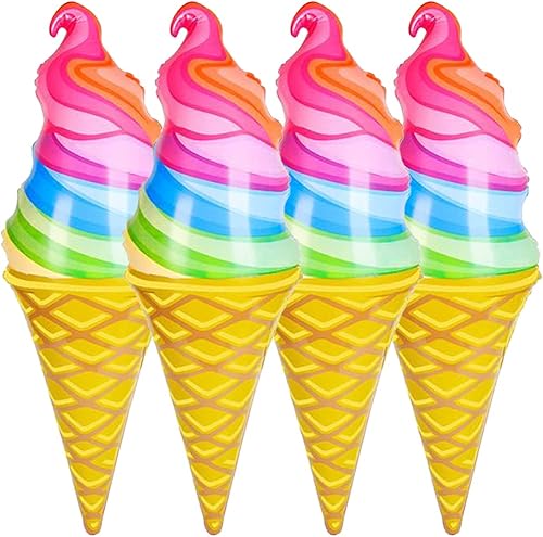 ArtCreativity Infladores de cono de helado arcoíris, juego de 4, juguetes inflables de helado con colores vibrantes, decoraciones de fiesta de