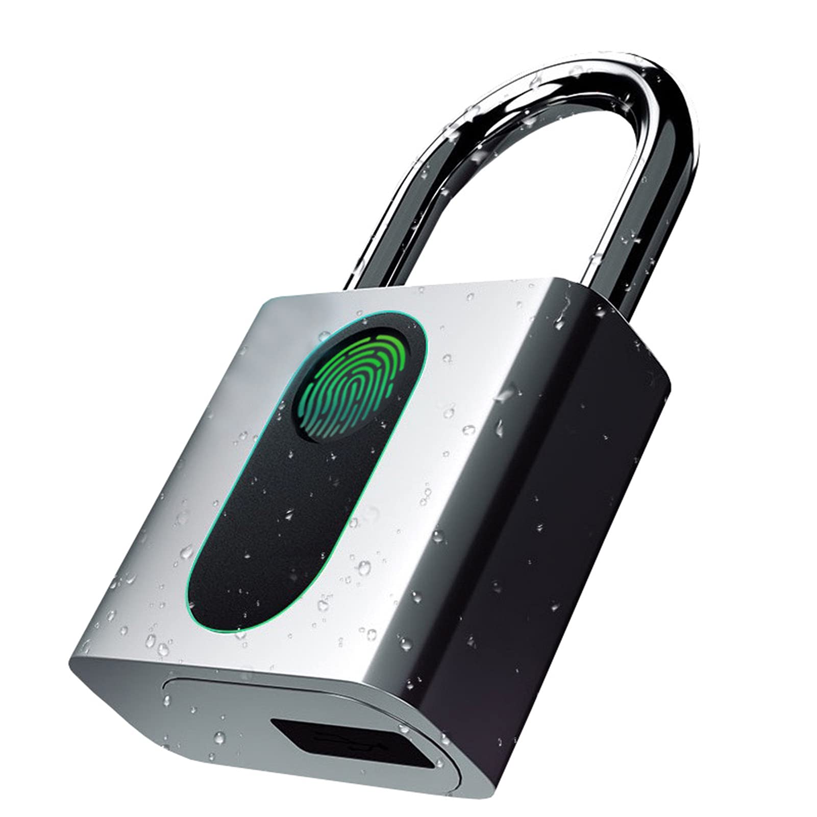 Candado con Huella Dactilar, con Carga USB Candado Inteligente Biométrico con Huella Digital Ideal Desbloqueo con Un Toque IP65 Candado Resistente Al Agua,Plata
