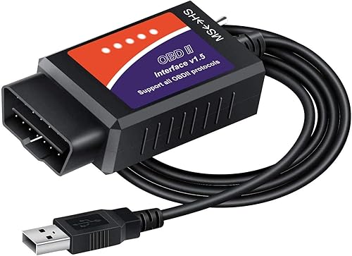 ELM327 Adaptador USB OBD2 Escáner para Windows, ELMconfig FoCCCus Herramienta de diagnóstico con MS-Can/HS-Can Switch para Ford Lincoln Mazda