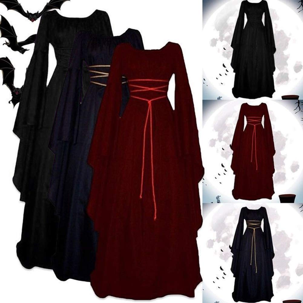 Damen Mittelalter Kleid Langarm – Gothic Cosplay Kleid Mit Kapuze | Für Halloween, Karneval & Renaissance-Feste