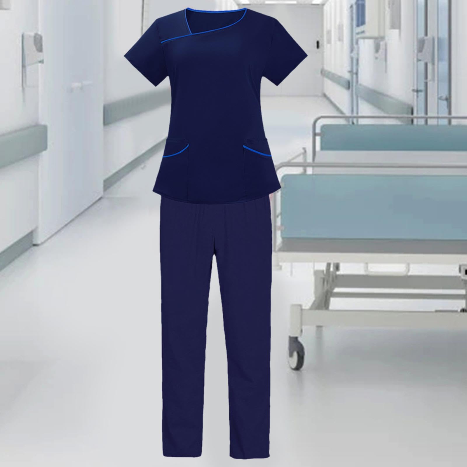 Conjunto de Uniforme Médico para, Ropa de Trabajo para Cuidadores de Mascotas, Ropa de Trabajo para El Sector Salud, Cómodo de Usar, Blusa, L azul oscuro