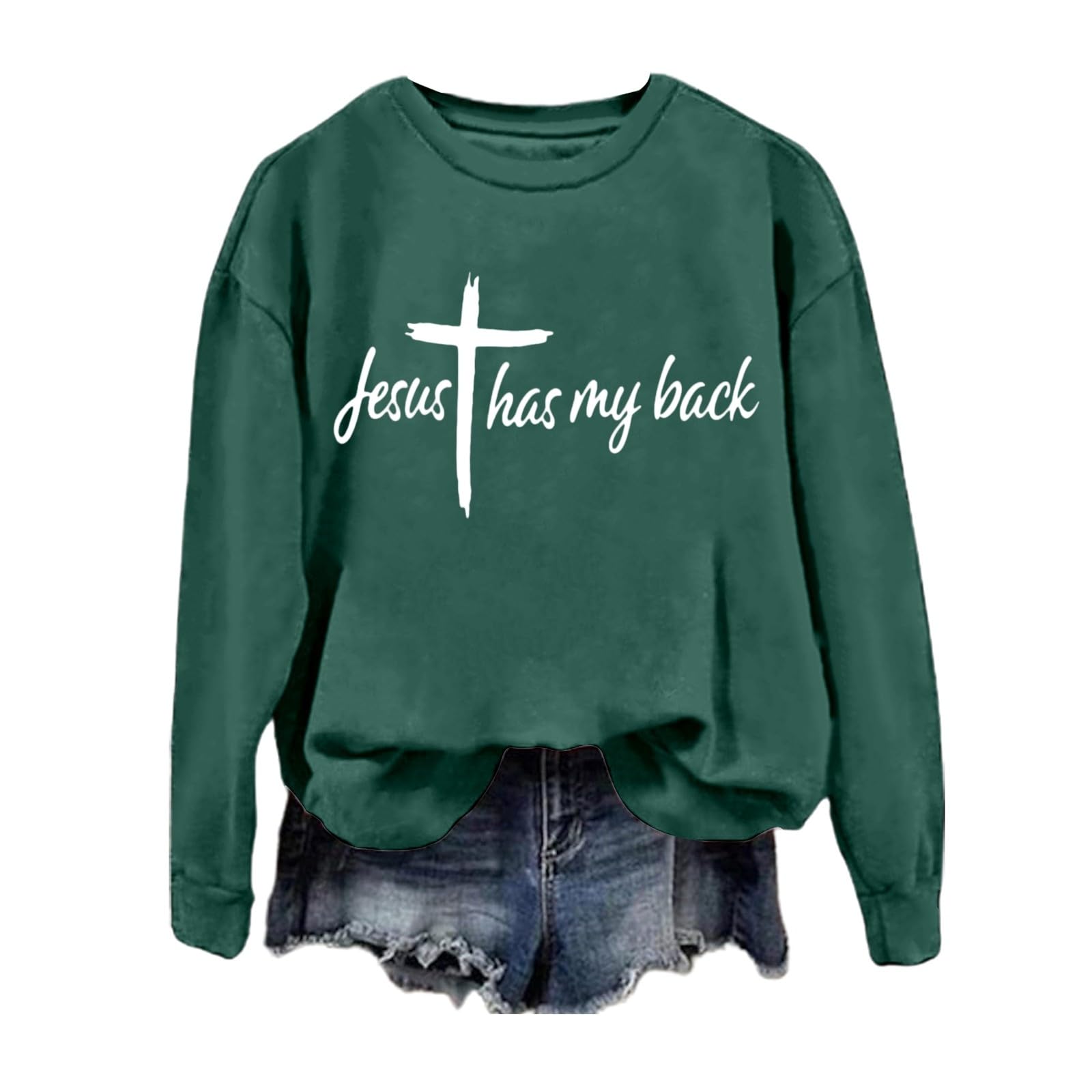 Generisch Maglione da donna, con stampa, a maniche lunghe, girocollo, vestibilità normale, per autunno e inverno, maglione natalizio, Jesus Christian Graphic