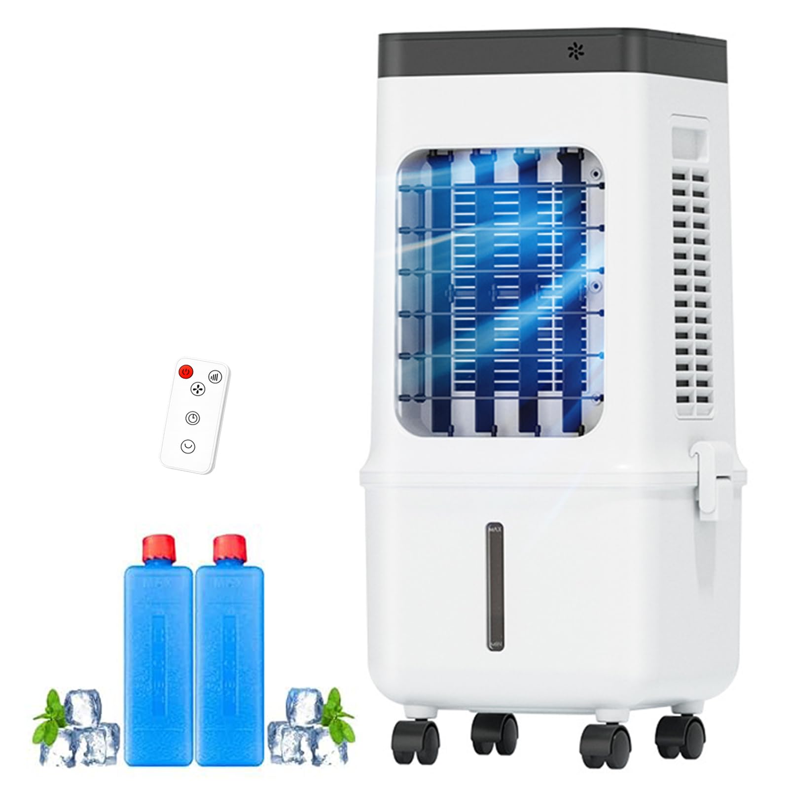 Ventilatore con raffreddamento ad acqua, portatile, senza tubo di scarico | Con telecomando, raffreddamento ad acqua, 11 l, 3 velocità, timer da 7,5 ore, per soggiorno, ufficio, camera da letto