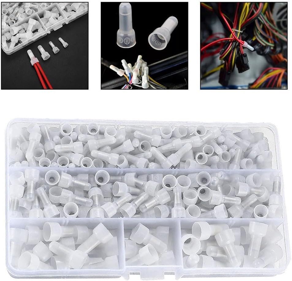200 Pcs Closed End Crimp Connectors 22-16/16-14/12-10 AWG Nylon Insulated Wire Terminal Electrical Wiring, Crimp Cap Kit