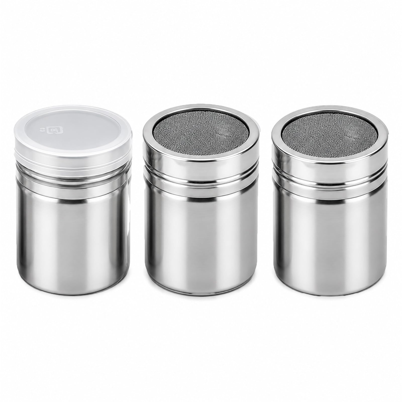 3 PCS Flour Shaker, 7oz Stainless Steel Powder Duster, Fine Mesh Sugar, Cocoa, Salt, Icing Sugar Sifter for Baking, Cooking, DIY Crafts, Kitchen Tool for Even Powder, Easy to Clean, Durable