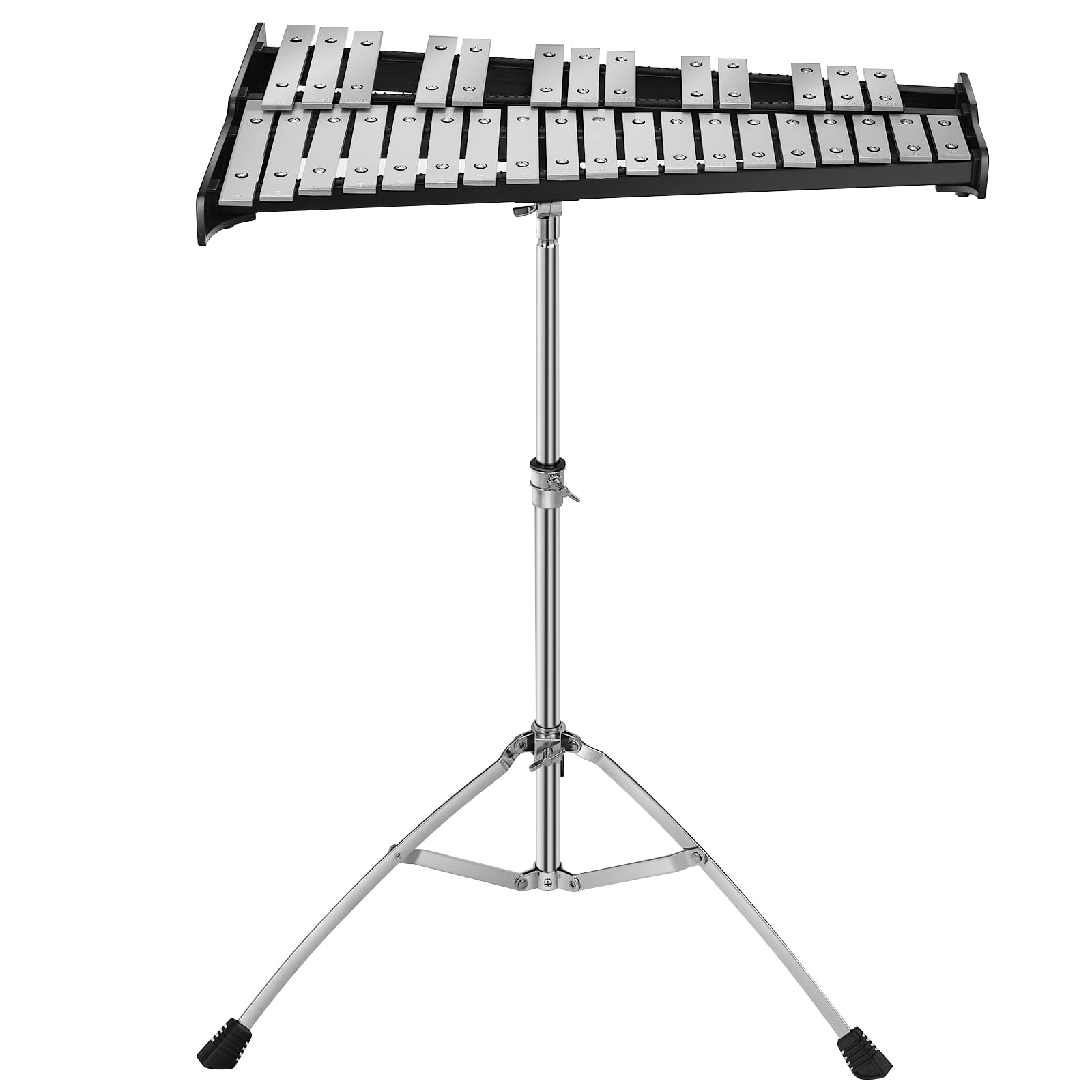 GYMAX Glockenspiel Professionale, Xilofono Pieghevole da 32 Note in Alluminio per Bambini, con Supporto Regolabile, Leggio, Bacchette in Legno, Custodia Trasportabile, Tamburo da Allenamento