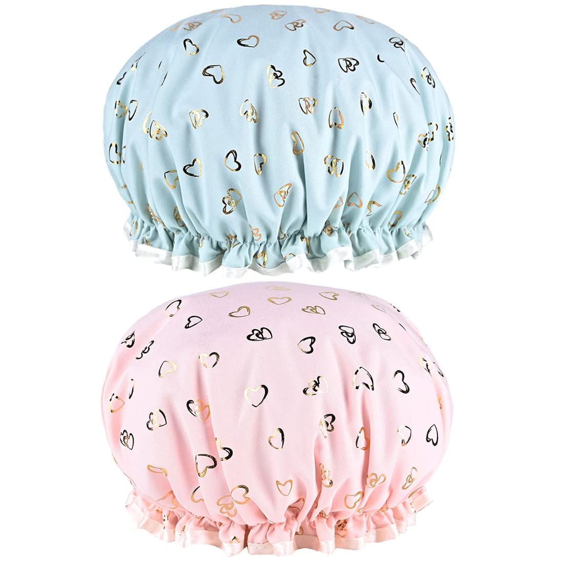 Gorro De Ducha Impermeable, Gorro De Ducha EláStico De 2 Piezas, Gorro De Ducha De Doble Capa Para NiñAs, Mujeres, Gorro De Ducha Reutilizable, Apto Para Ducha, Spa, Balneario (Rosa, Verde)