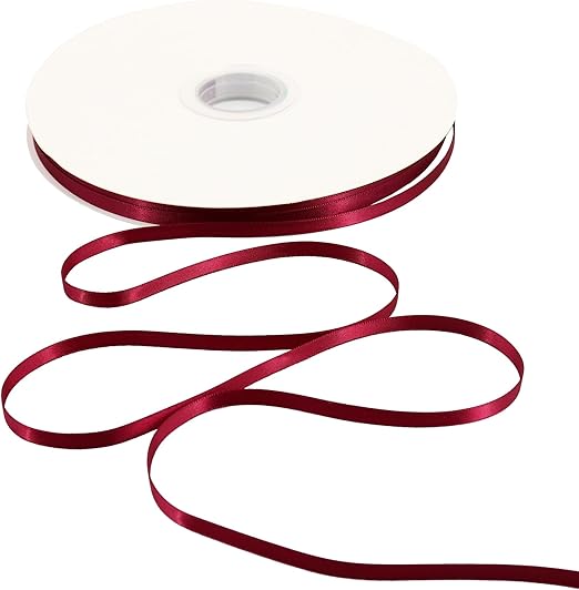 Solid Color Satin Ribbon 1/4 inch x 100 Yards Roll Wine Double Faced for Gift Wrapping Crafts Wedding Decoration, Wedding Invitation Card, Birthday Party Decoration