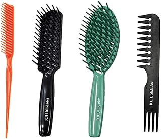 Pente Jacaré Tintura, Pente 3 Fileiras Fitagem, Escova Oval Vazada, Escova Raquete Vazada, Kit com 4