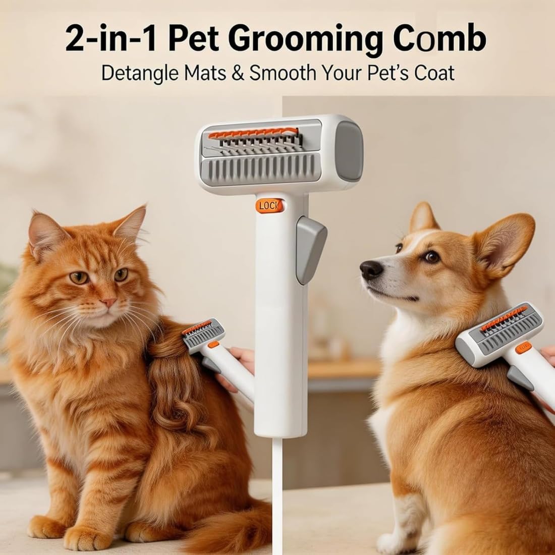2026 2-in-1 Pet Self-Detangling & Grooming Comb, 16cm Dual-mode Dog Grooming Comb, Self Cleaning Pet Undercoat Comb with Release Button, Stainless Steel Metal Teeth Tool for Dogs and Cats (3PCS)