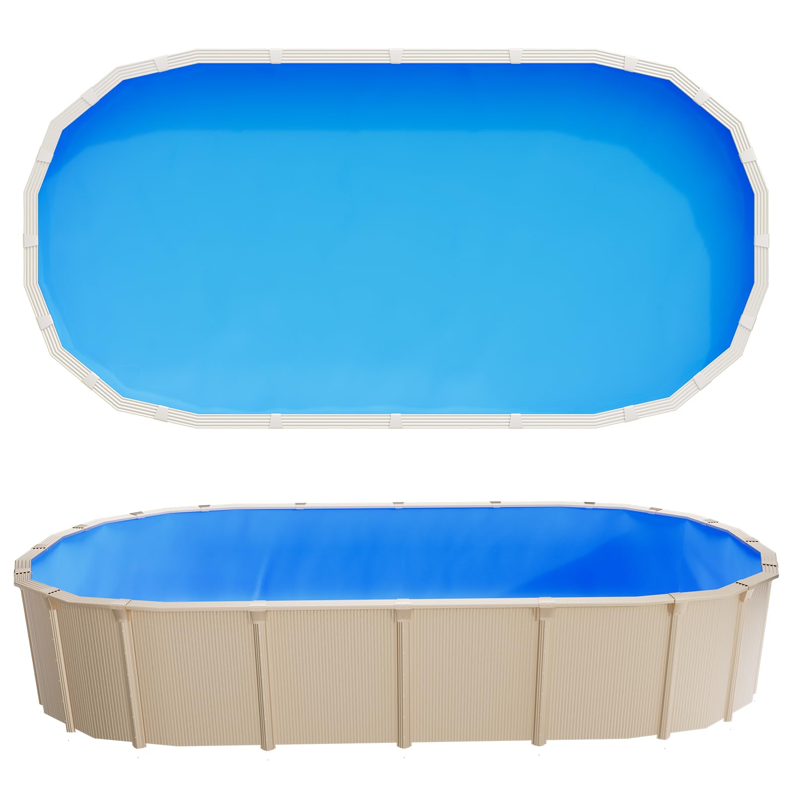 VEVOR Liner per Piscina Ovale 375 x 732 cm con Bordo a Incastro, Rivestimento Interno per Piscina Fuori Terra, Pellicola in Vinile Resistente, Altezza Parete 120 cm, con Toppe di Riparazione, Blu