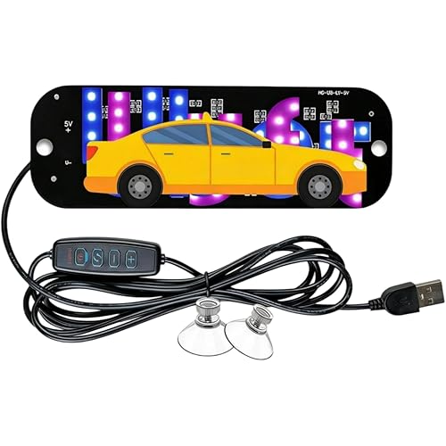LED Lights Taxi Driver Sign for Car,USB Matrix Panel Light for Car Windshield,Improve Night Visibility(Dual-Color Conversion-Pink+Blue)