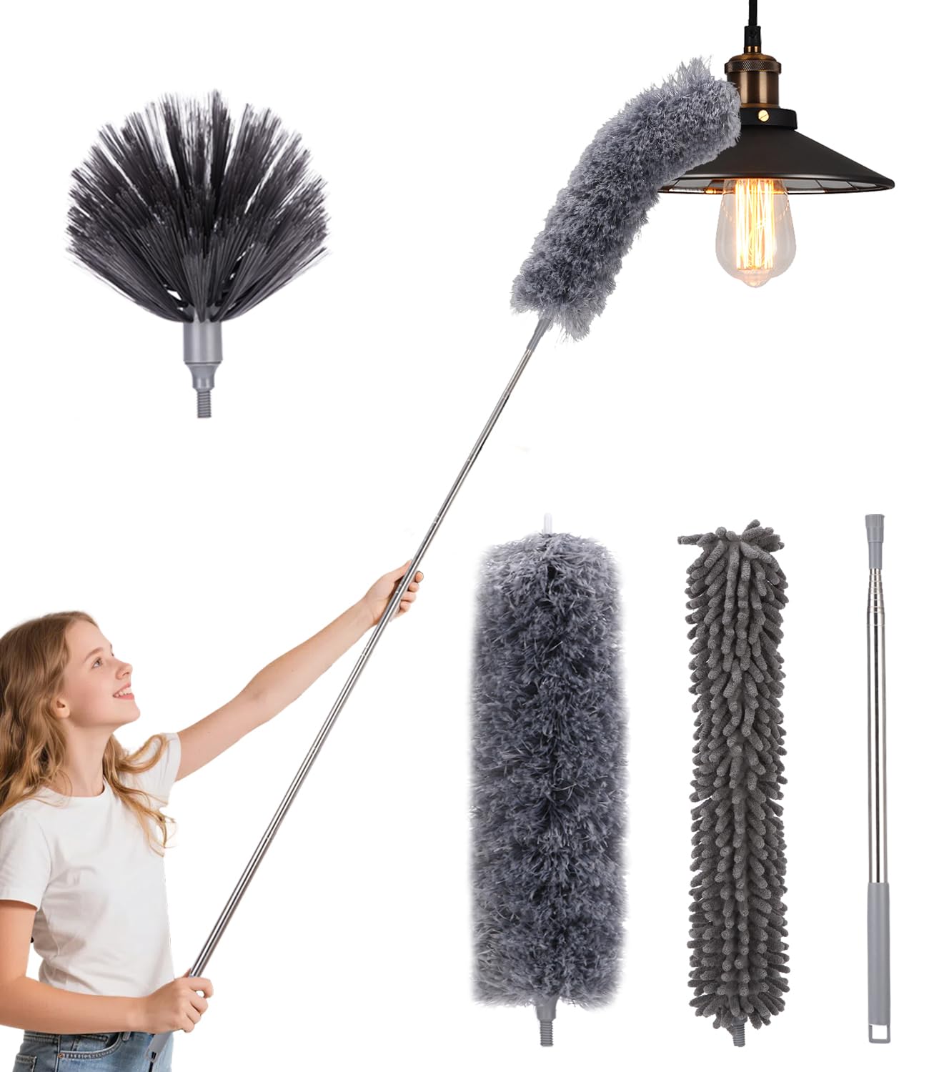 Bixury Set 4 Piezas Plumero Telescópico 280cm: Alcanza Techos, Ventiladores Y Telarañas Sin Esfuerzo
