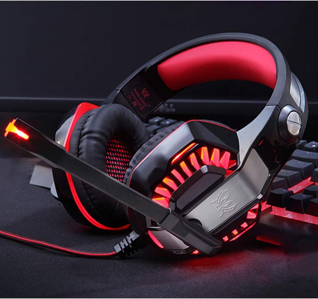 Gaming Headset Noise Cancelling Over Ear Headphones with Mic & LED Light Bass Surround for PS4, PC, Xbox One, Nintendo Switch Laptop Mac 3D Surround Sound Volume Control (red)