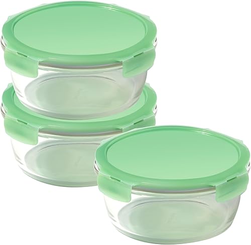 Miniatura 6 de LocknLock Eco Ovenglass - Juego de 3 recipientes de alimentos cuadrados herméticos a prueba de fugas con tapas de plástico reciclado, aptos para