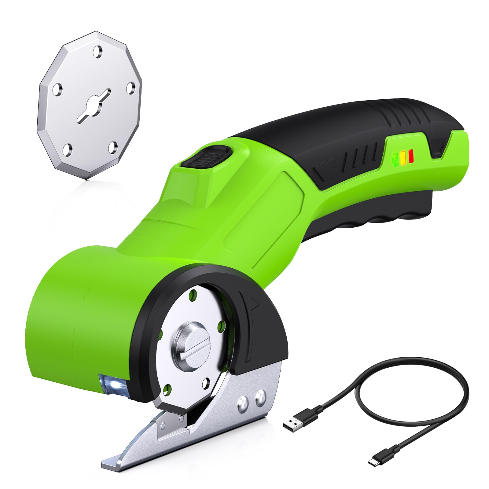 Tijeras Eléctricas, Mini Cortador de Cartón con Cuchilla de Repuesto, Herramienta de Corte Recargable con Bloqueo de Seguridad y Luz LED, Herramienta de Cizalla Multiusos para Cortar Cartón