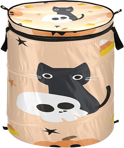 Cestas de almacenamiento plegables con tapa para manta Lindo gato negro feliz calabaza de Halloween, cestos para ropa sucia