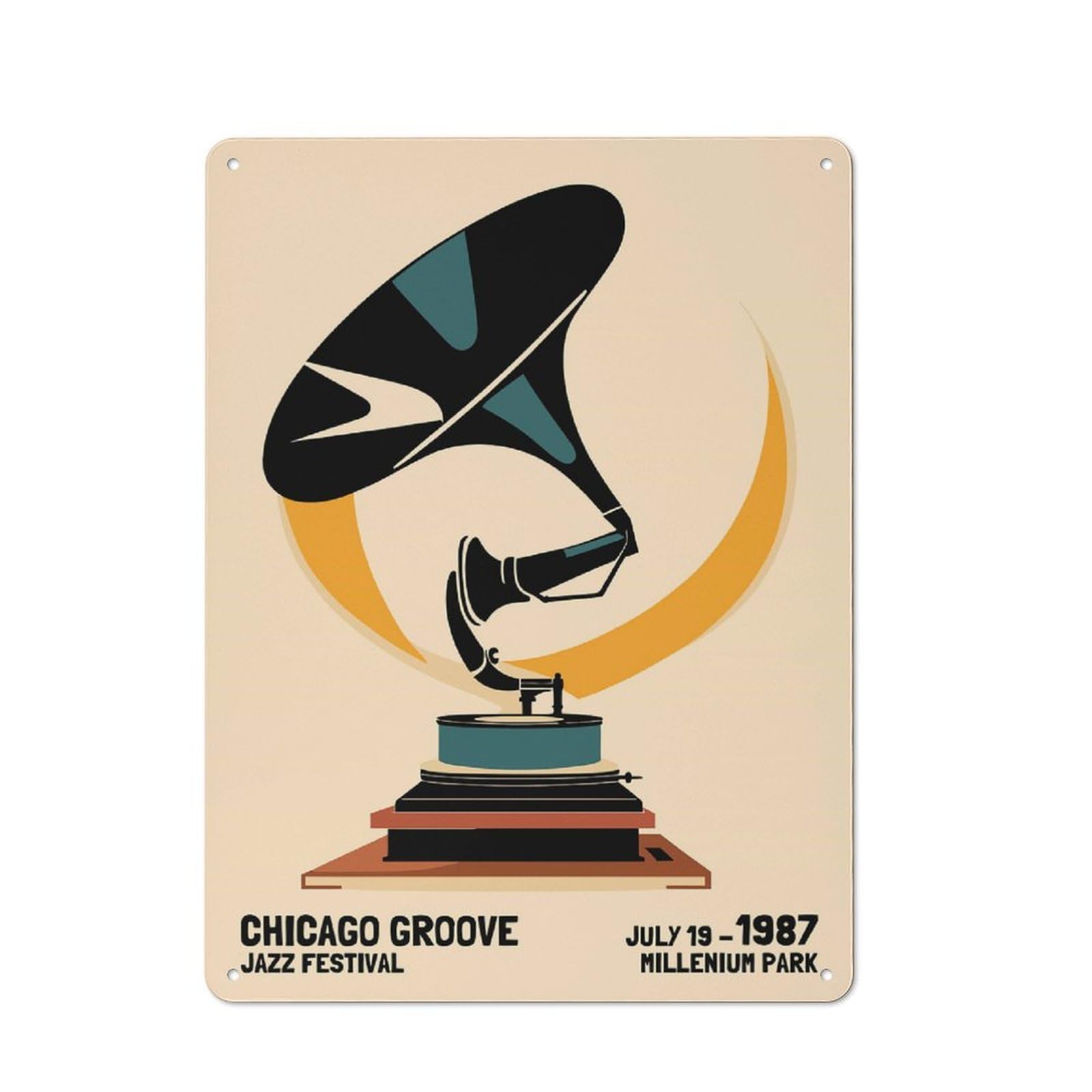 Junmoney Style-2 Tin Wall Plaque 40X30cm With Chicago Groove Jazz Festival For Home Office Or Studio, New Home Wall Decor For Home Office Decor Fans