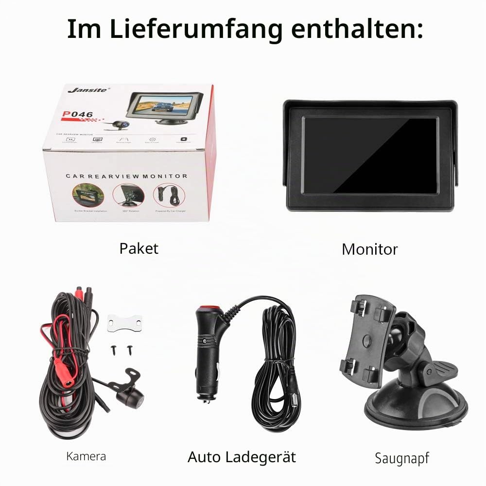 Jansite Rückfahrkamera Auto Set 4.3'' Monitor 12V PKW SUV Pick-up