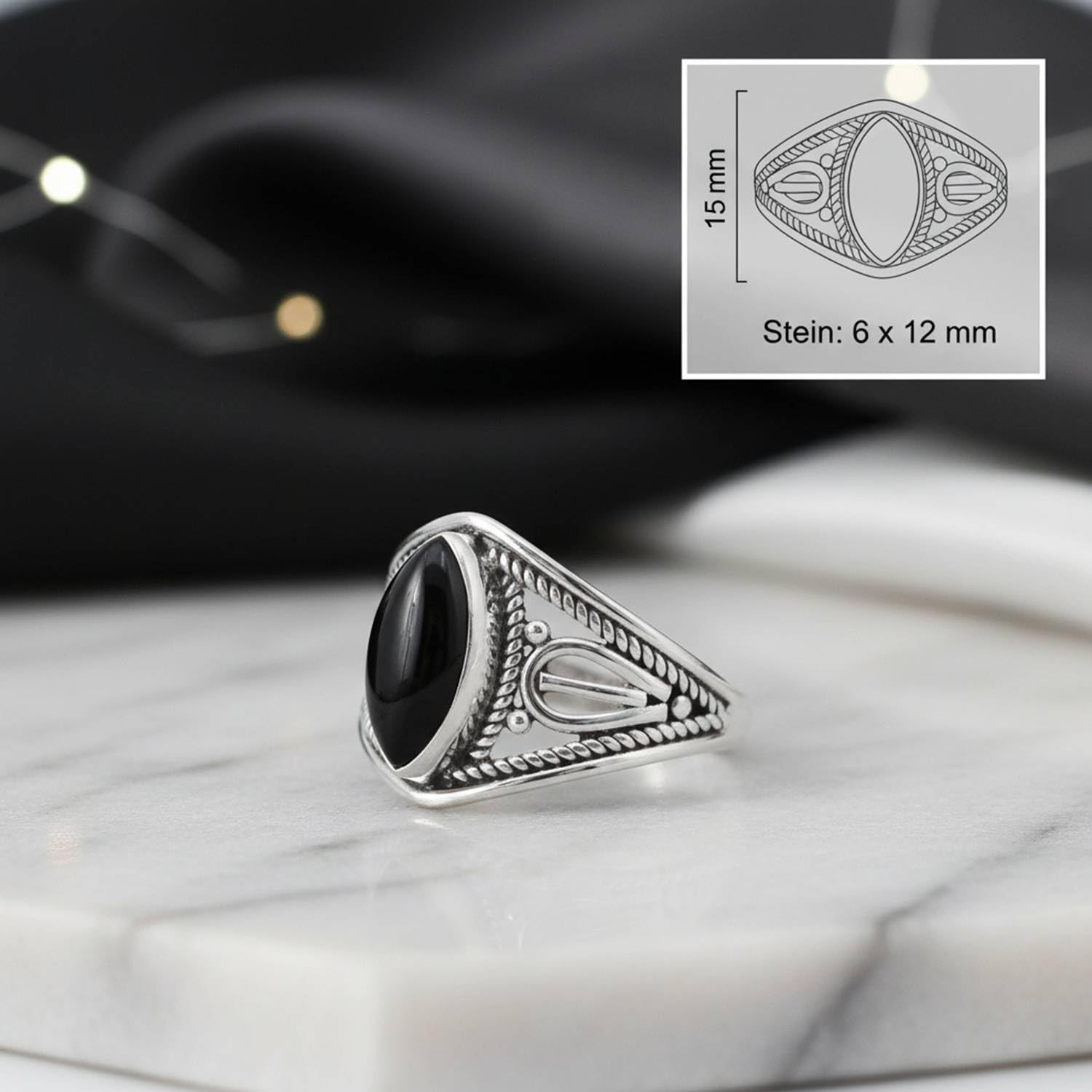 mantraroma Silberring Damen 925 Sterling Silber – ellipsenförmiger Edelstein Ring, Vintage Statement Ring Schmuck, elegantes Geschenk für Frauen