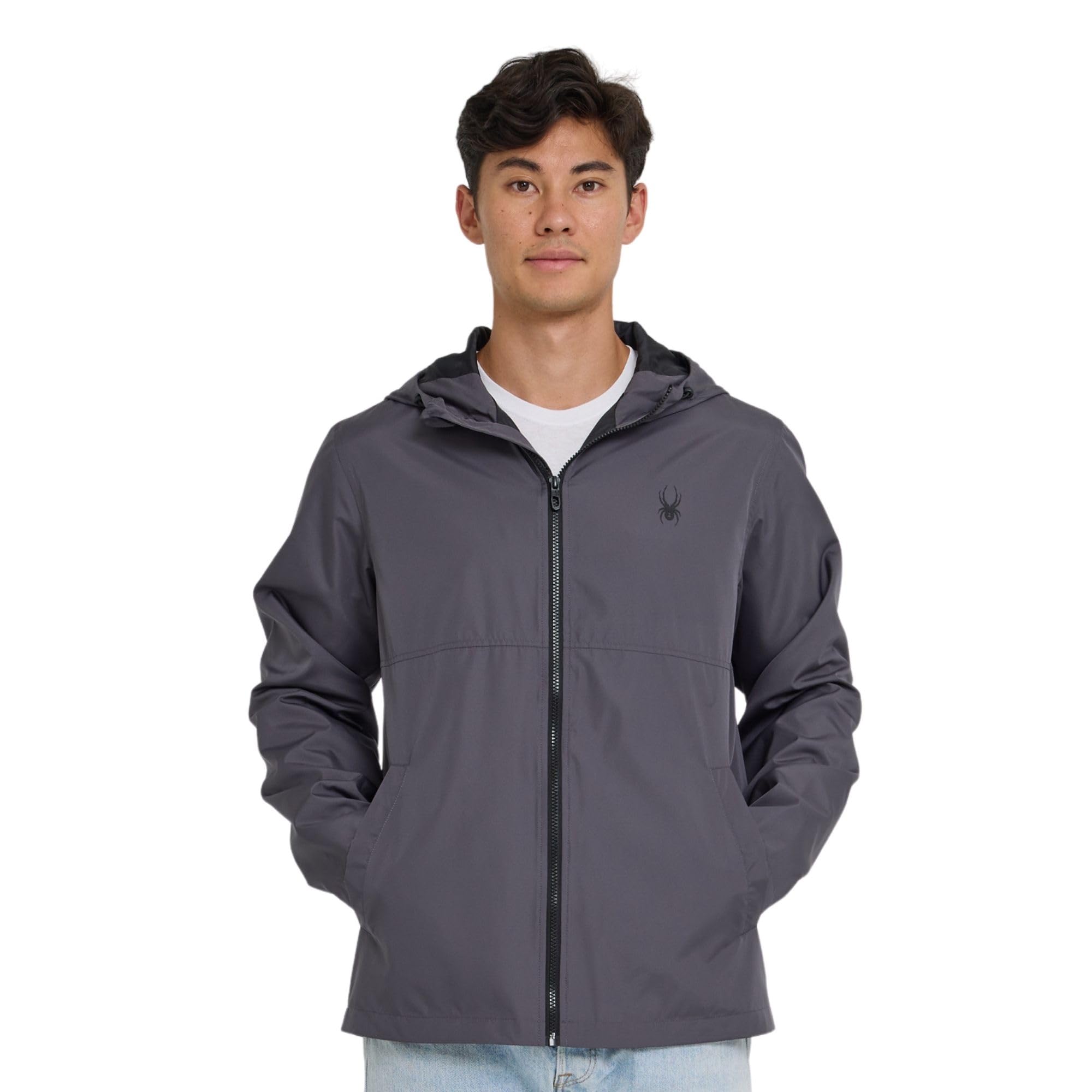 spyder packable rain jacket men – water resistant windbreaker with hood, lightweight rain coat slicker, travel, golf, fishing