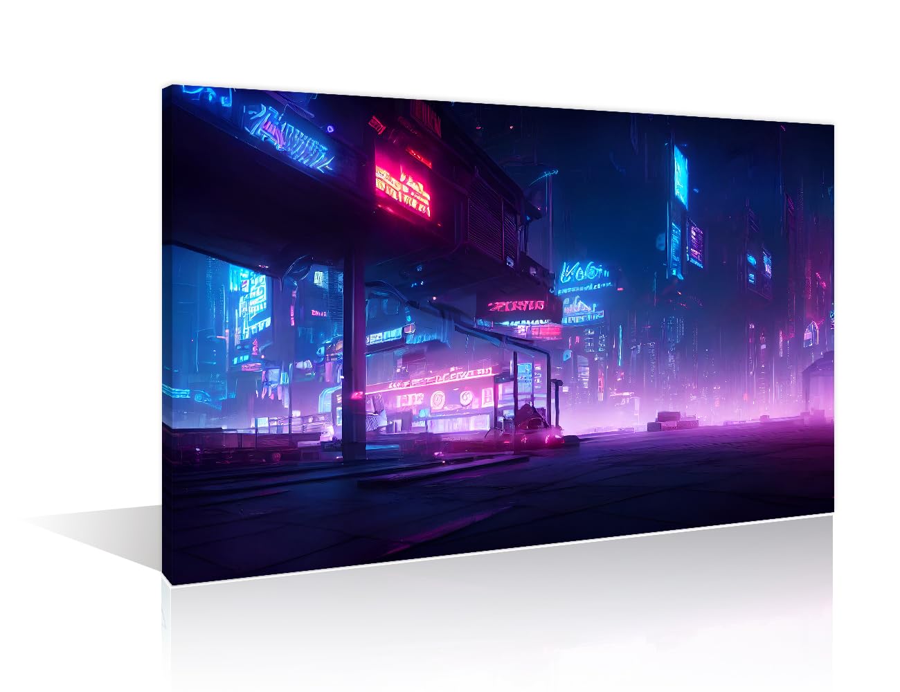 Canvas Wall Art Cyberpunk Style 1 Panel Futuristic City Panorama Artwork Picture Streets of Cyberpunk City Paintings Wall Decor for Bedroom Print on Canvas Framed Ready to Hang (24" Wx36 H) — image 1