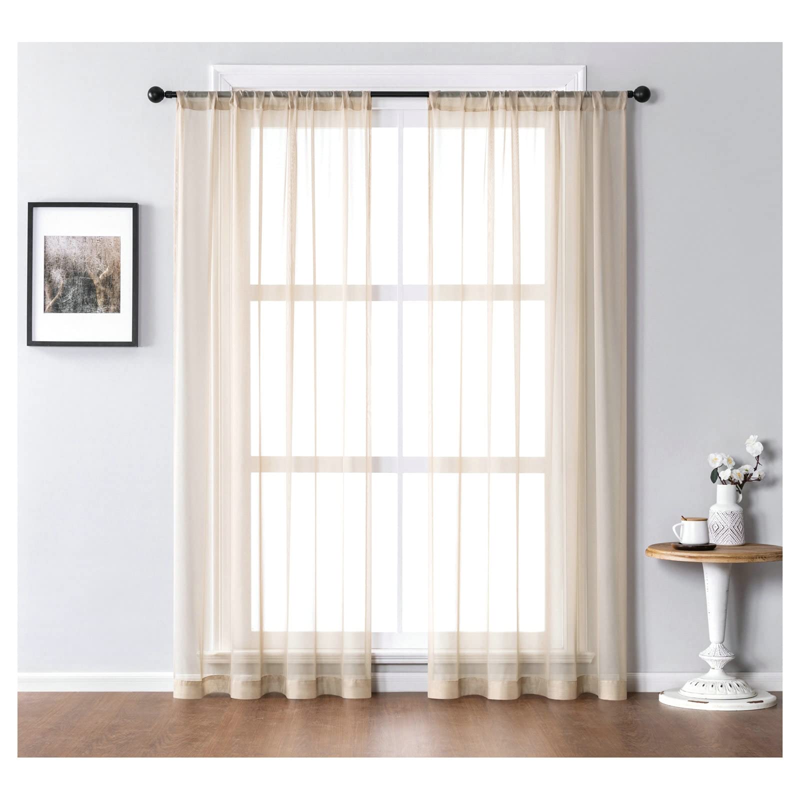 Tende Esterno 137X244 Tende Termiche Camera da Letto Tende 2 Pezzi Soggiorno Beige Colore Solido Tende in Voile