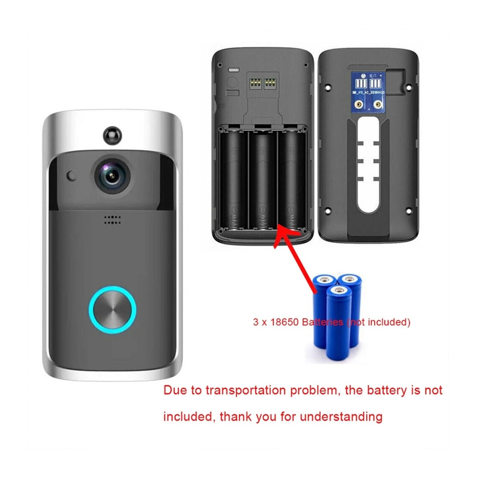 Videocitofono Wi-Fi HD Smart Home Wireless APP Campanello Telecamera di sicurezza Visione notturna IR Grandangolo(Sliver)