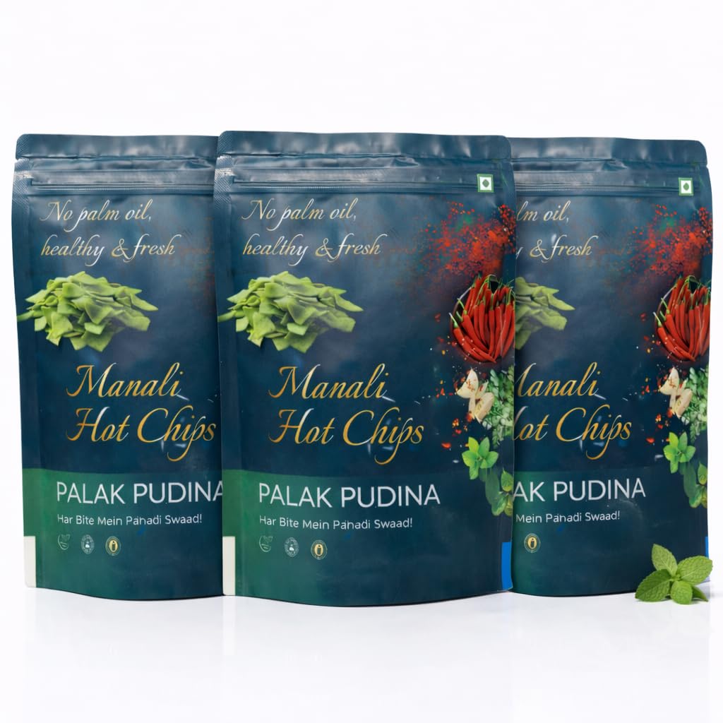 Manali Hot Chips Organic Potato Wafers Palak Pudina Flavor 55g | Farm Fresh Thin & Crunchy Crispy Snack | No Palm Oil(Pack of 3)-image-41