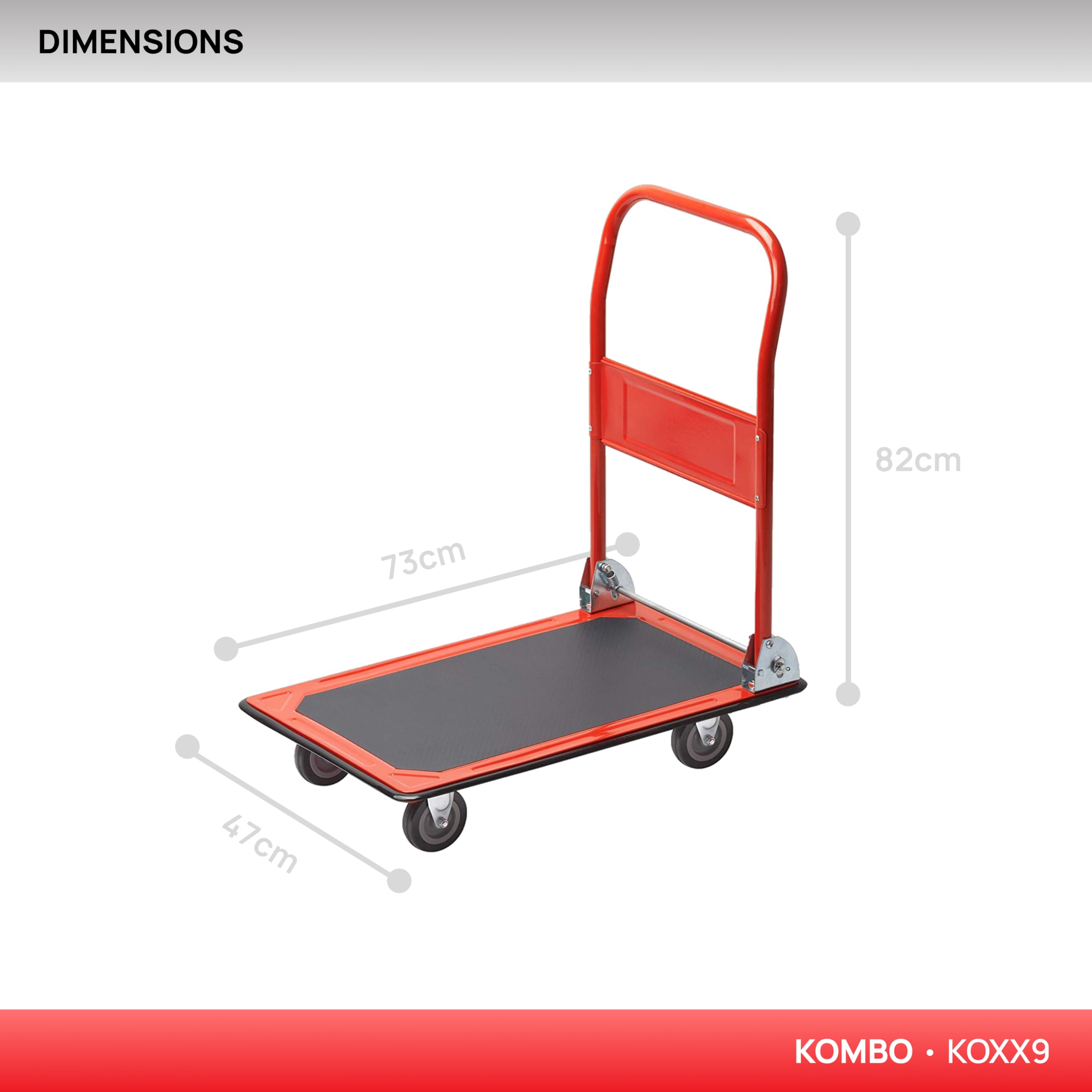 KOMBO Carro con ruedas portatodo plegable con plataforma de acero y protector de esquinas de PVC – Carga 150 kg, ruedas giratorias, asa abatible, ideal para transporte de mercancías y almacén