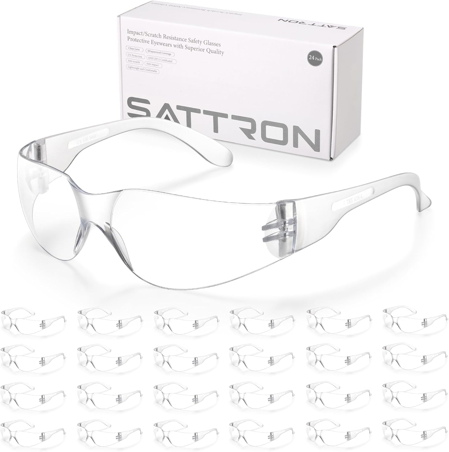 Clear Safety Glasses Bulk of 24, ANSI Z87.1 Eye Protection for Women Men, Scratch & Impact Resistant Protective Glasses, Ideal for Lab, Construction, Shooting